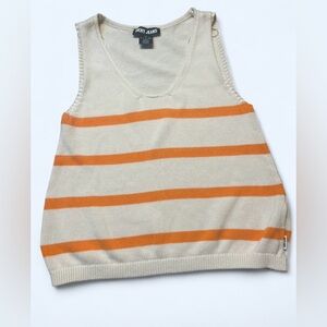 Vintage DKNY Jeans Women's Sweater Vest S Orange Striped Knit Y2K 90s Cotton